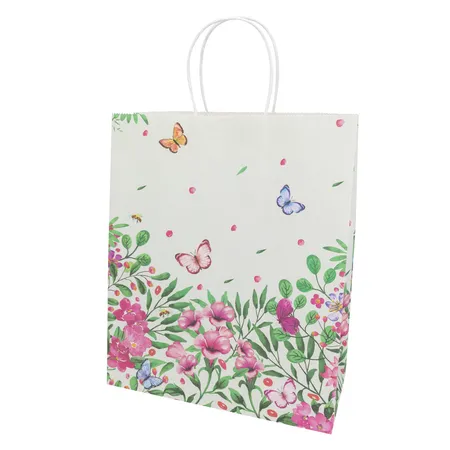 Idena Geschenktasche grün Blumen 18x23x8cm FSC-Mix