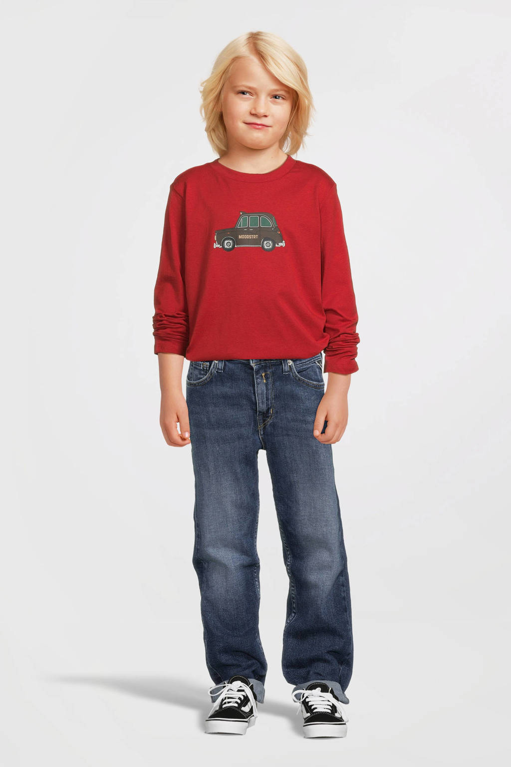 Moodstreet longsleeve Loek met printopdruk steenrood