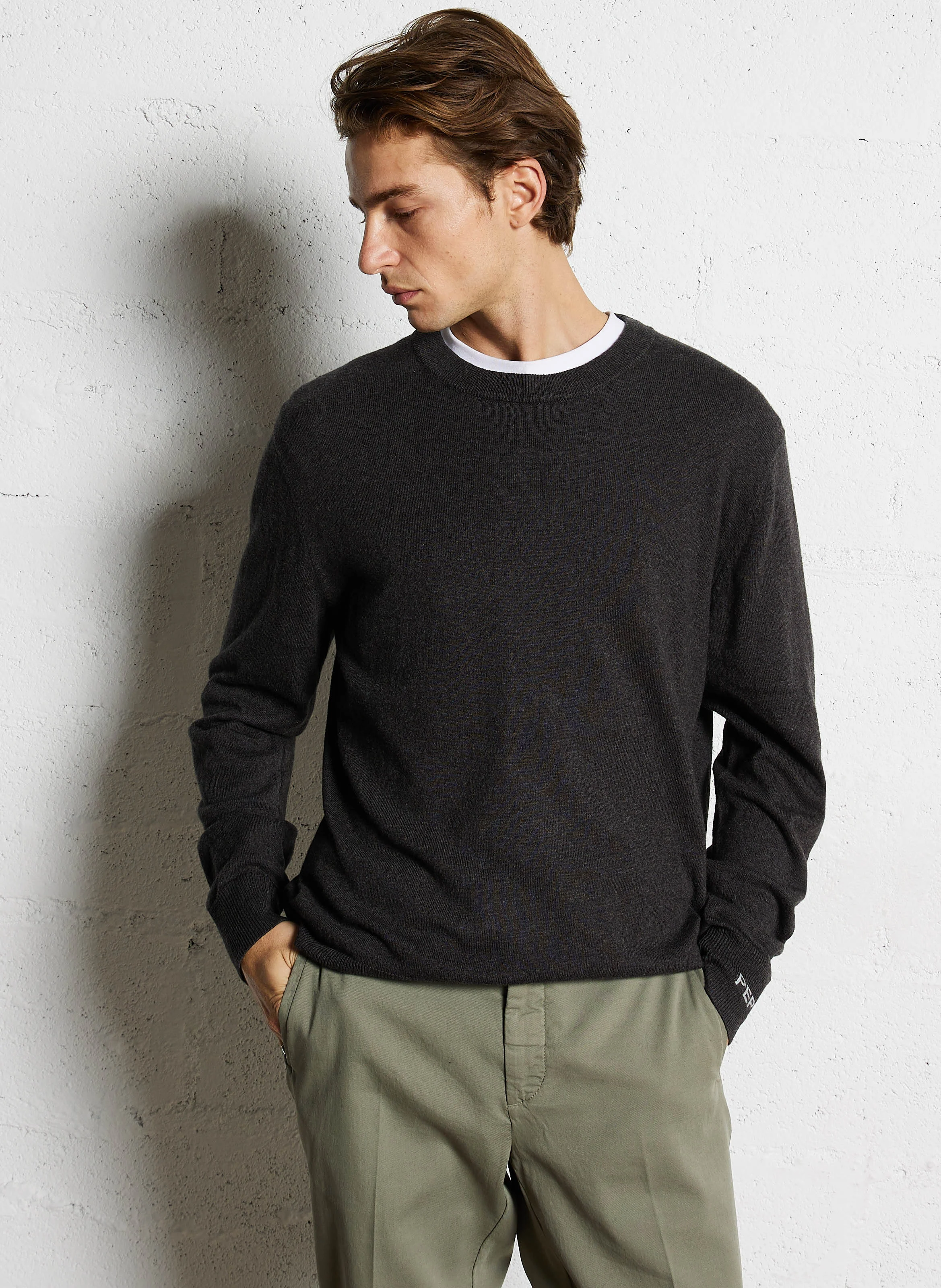 NEW ANDRE - Pull col rond droit en coton et laine mélangé | Gris