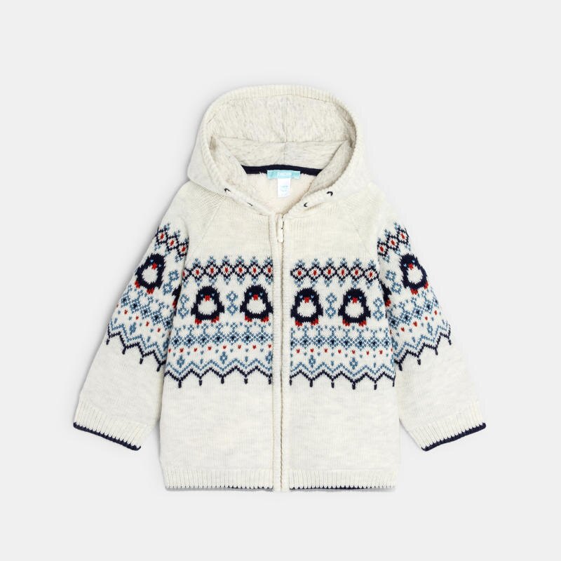 Gilet zippé en maille jacquard doublée polaire bébé garçon Blanc