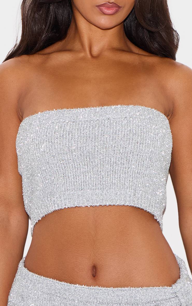 Argenté Haut Bandeau En Maille Métallisée