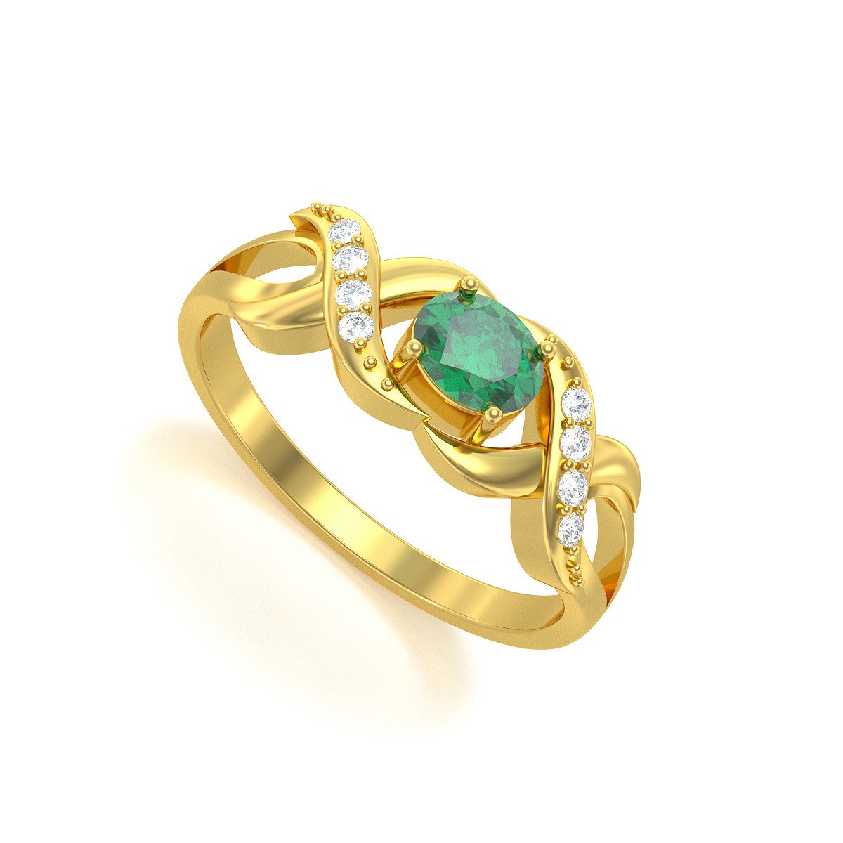 Bague ADEN Or 585 Jaune Emeraude et diamants 2.684grs