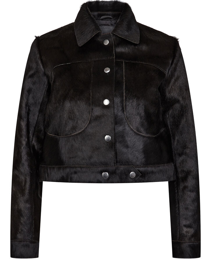 MANGO 100% leather fur jacket Black