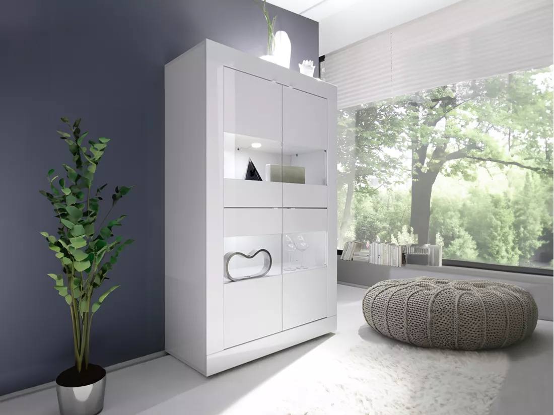 Vitrine COMETE - LEDs - 4 portes - Blanc laqué