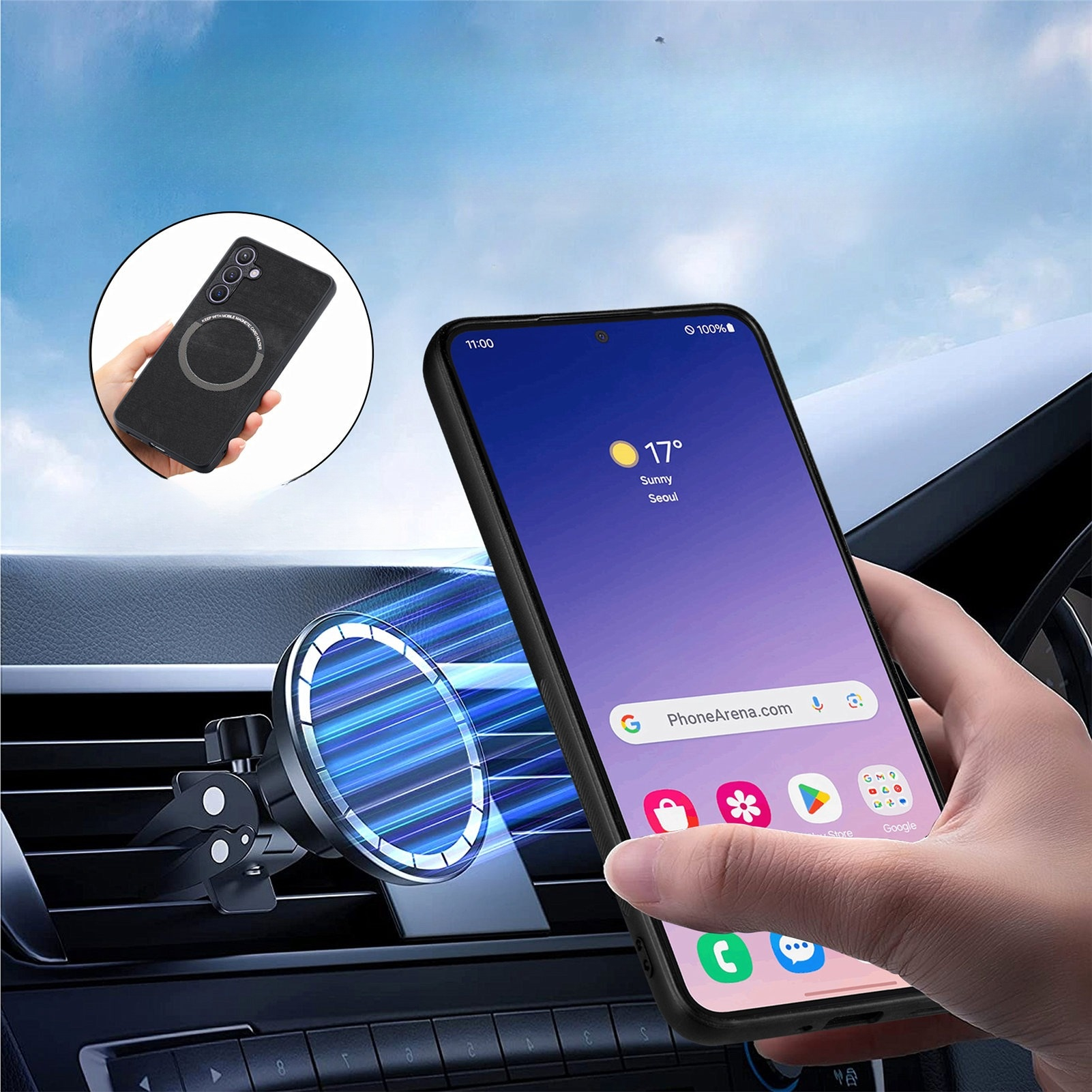 Samsung Galaxy S25 Leder Case Schutzhülle   Abnehmbare Tasche inkl. Kartenfächer MagSafe-Modul - Schwarz