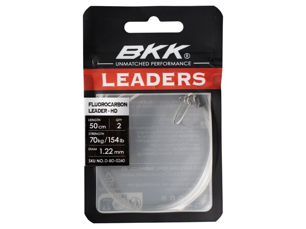 Bas de Ligne Carnassier BKK Fluorocarbon Leader HD Pike Snap 50cm (2 pièces)