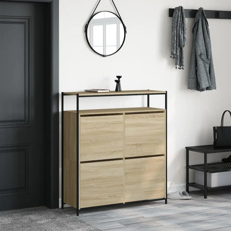 vidaXL - Schoenenkast met 4 kleppen 16 paar - Sonoma eiken - 100x34x112 cm