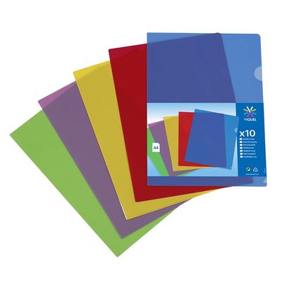 Viquel - 10 Pochettes coin - A4 - pour 25 feuilles - 13/100 - couleurs assorties