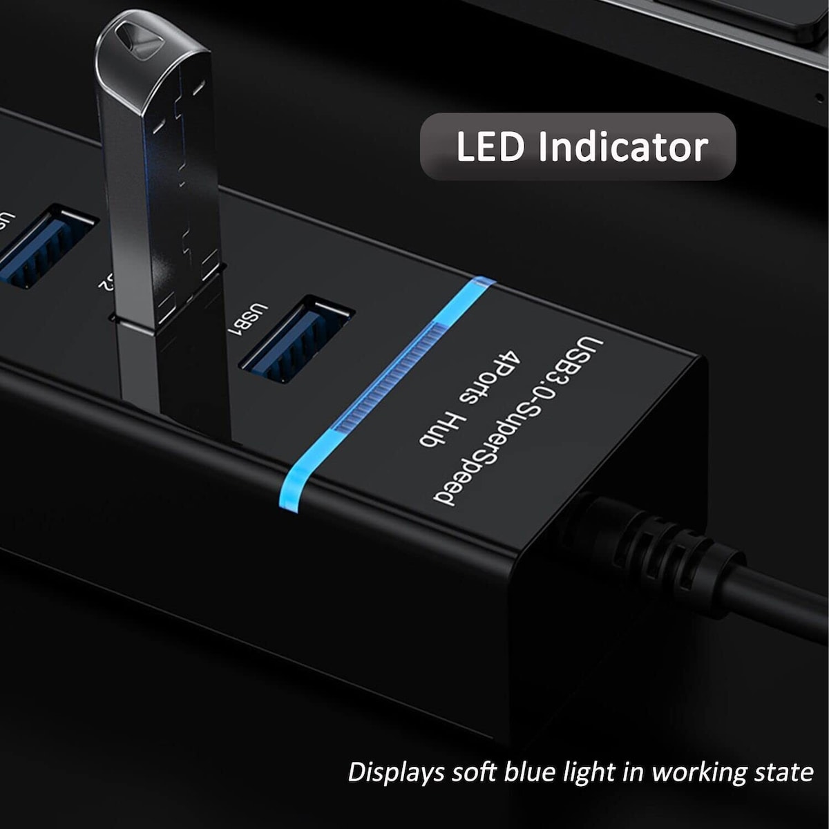 NÖRDIC USB 3.0 4ports 5Gbps hub 25cm kabel svart