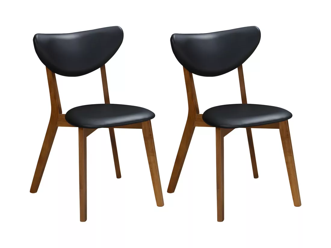 Lot de 2 chaises en simili et bois d'hévéa naturel foncé - Noir - LISETTE