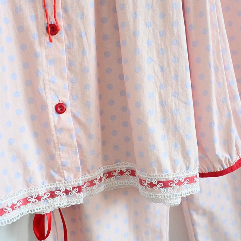 Somnus - Pyjamaset: Shirt met kanten rand en stippen + Broek
