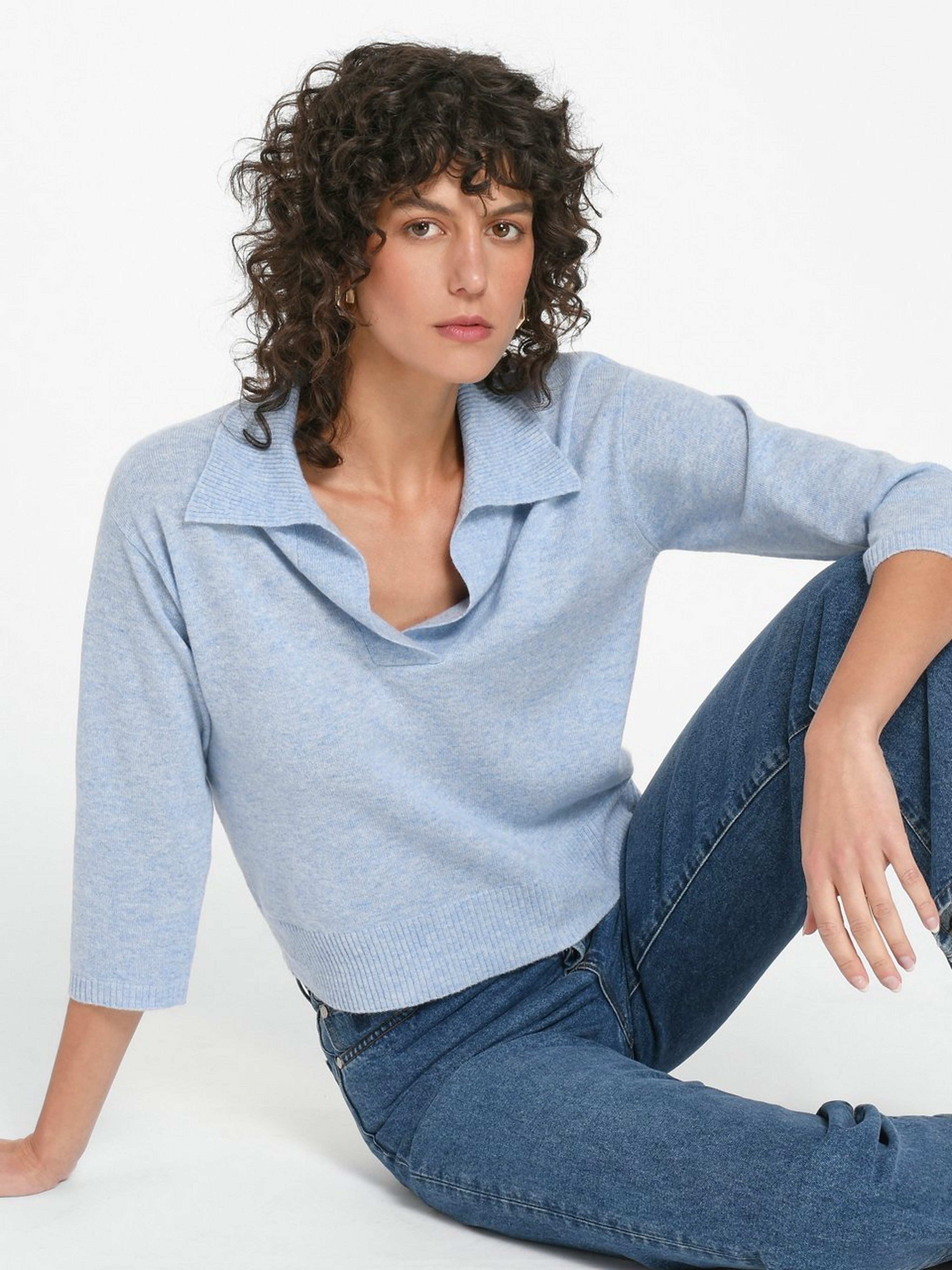 Polo-Pullover mit 3/4-Arm