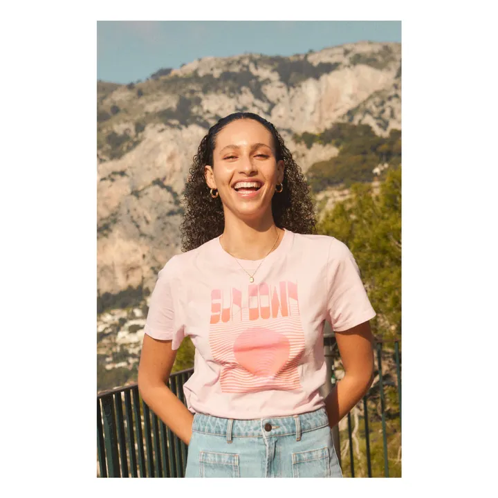 Alma Deia T-shirt Imprimé Sundown en Coton Bio | Rose bonbon