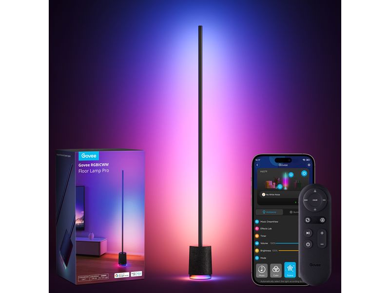 Govee Lyra RGBICWW Eck-Stehleuchte mit Lautsprecher, Schwar Smarte Stehleuchte im modernem All-in-One-Design