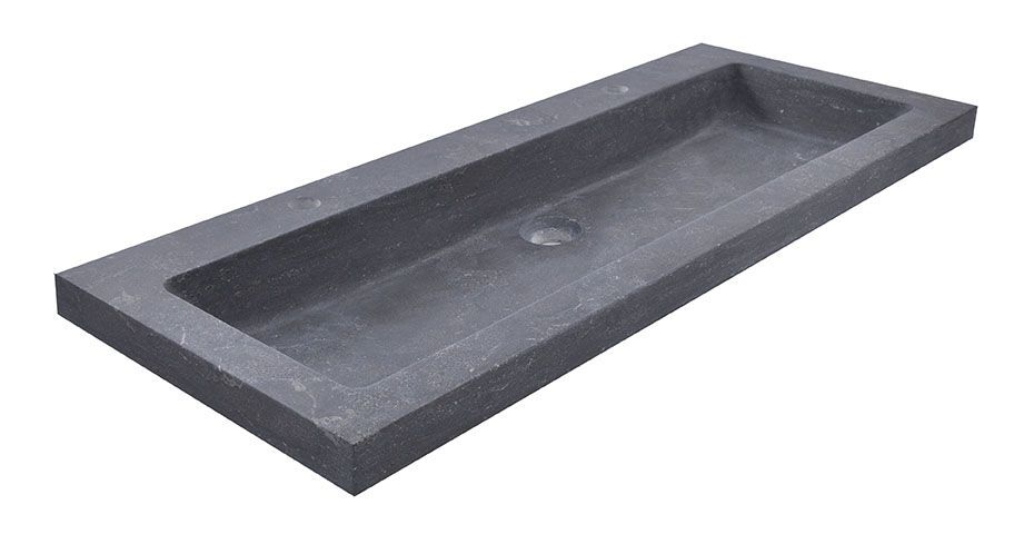 Fontana Freestone badkamermeubel beach eiken 100cm met natuurstenen wastafel 2 kraangaten en ronde spiegel