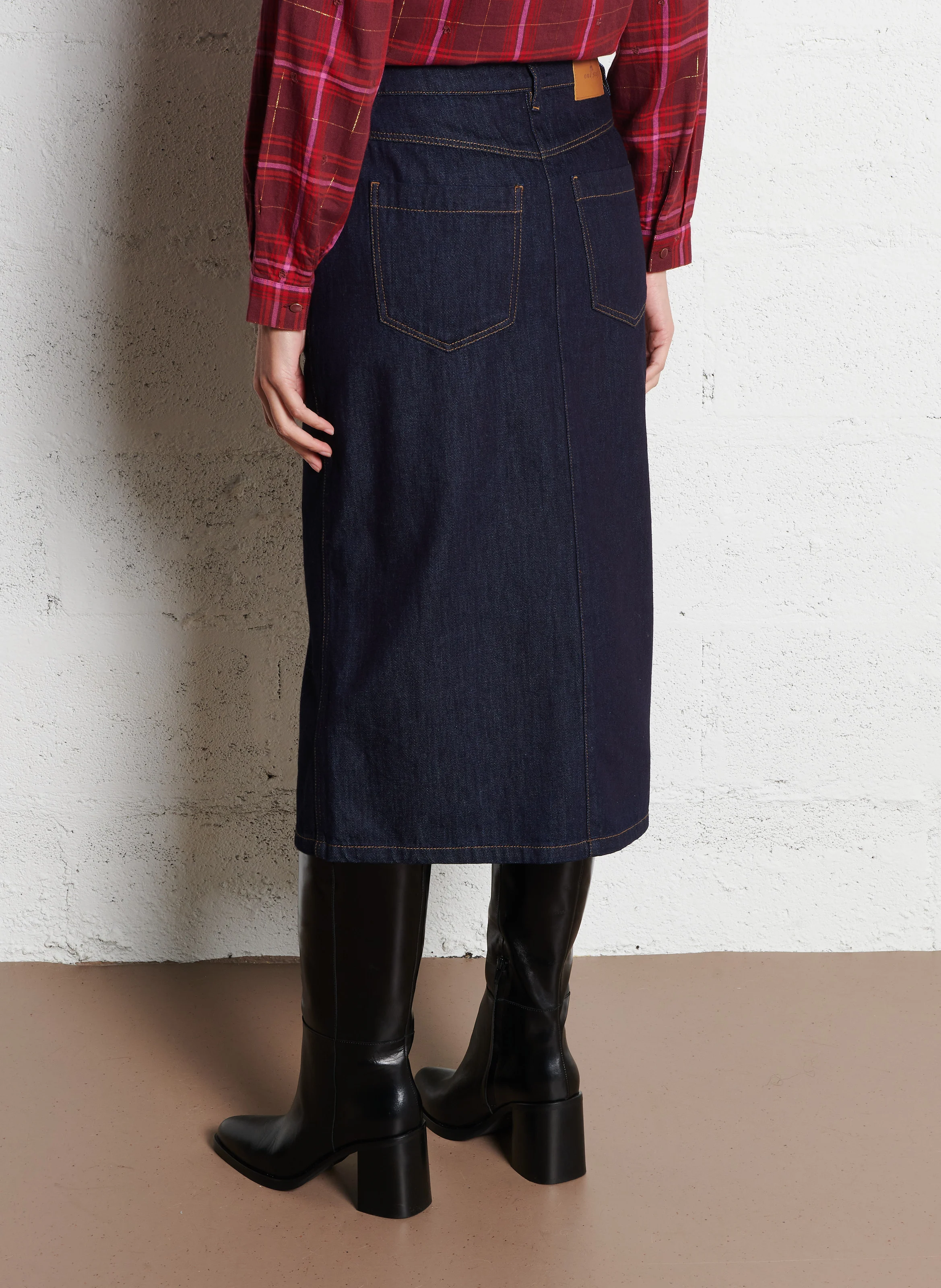 JAKE - Jupe midi en denim de coton | Bleu