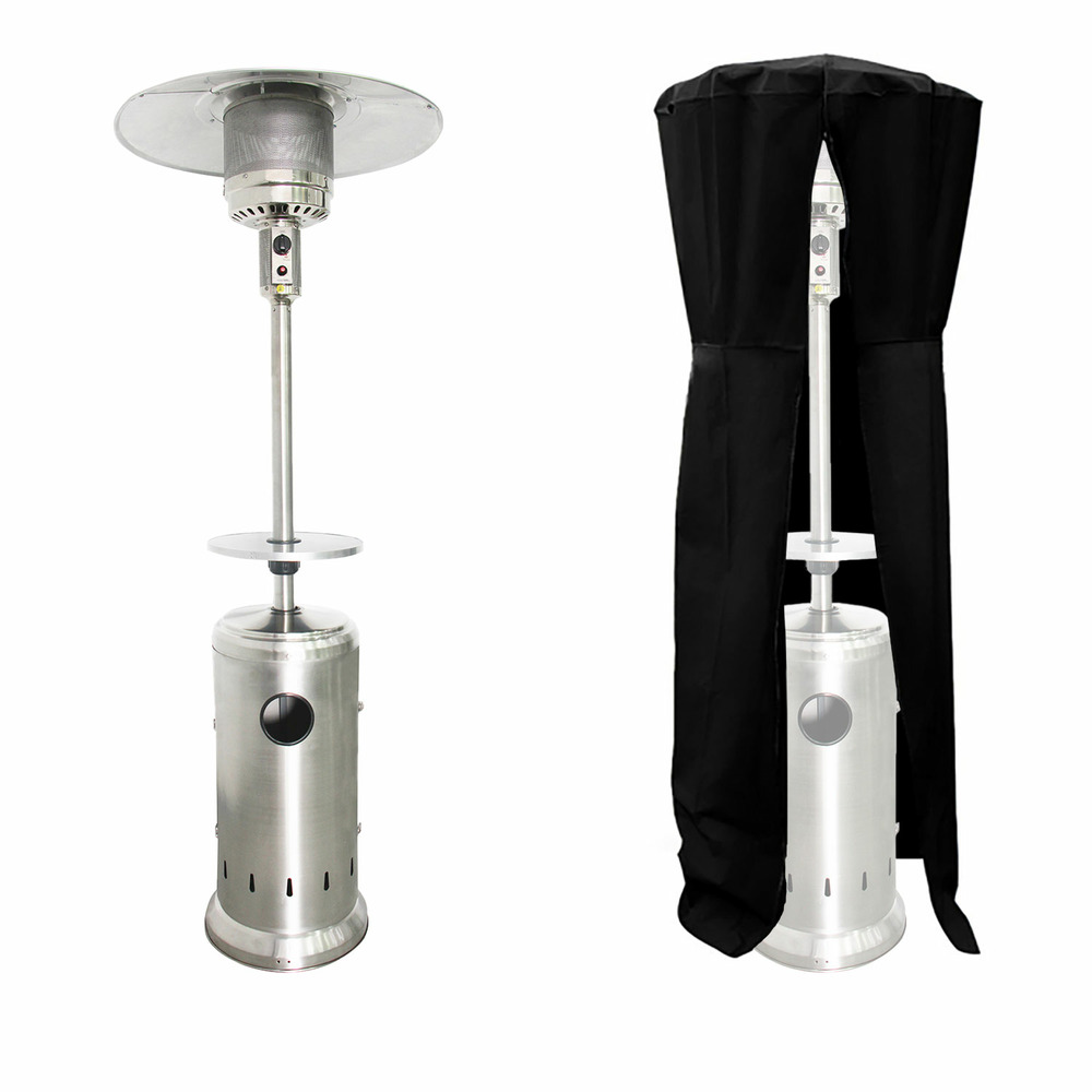 Parasol chauffant oslo chauffage d'extérieur gaz - acier inox + housse et table