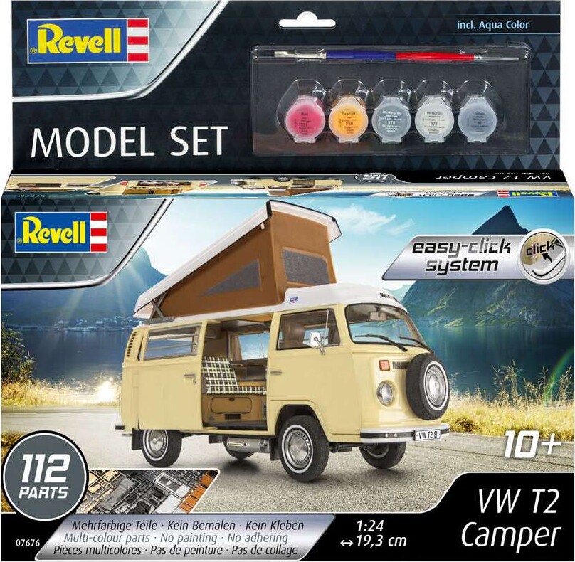 Revell - Vw T2 Camper Bil Byggesæt Inkl. Maling - 1:24 - Easy Click - 07676