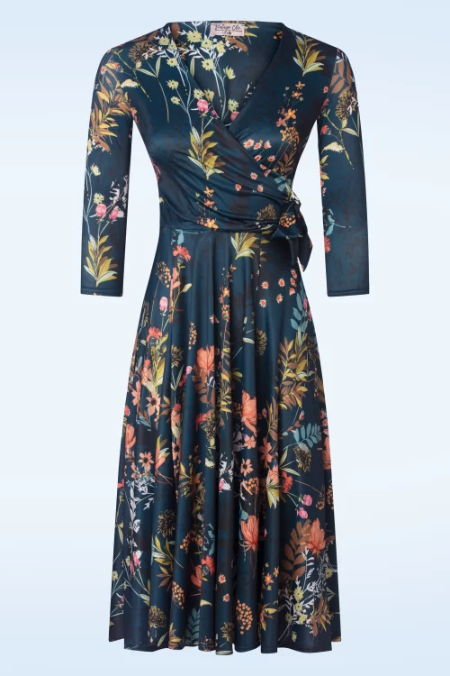 Vintage Chic for Topvintage Colette floral swing jurk in petrol