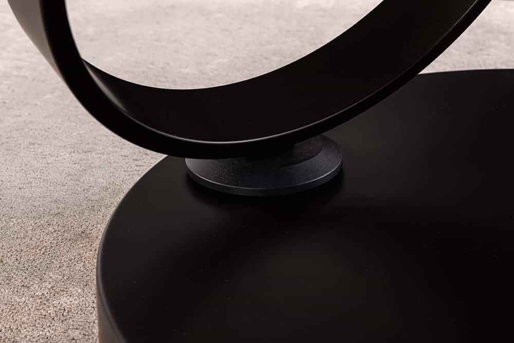 Design Couchtisch DANCING RINGS rost rund drehbar Travertin Keramik schwarz Gestell