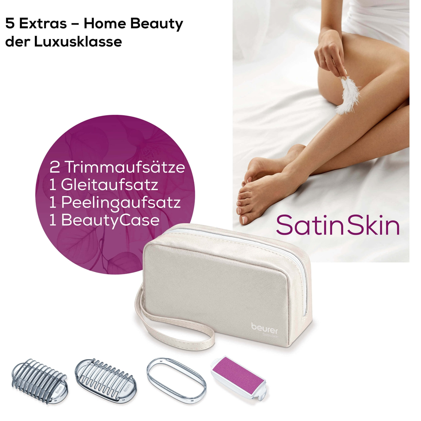 HL 36 Elektrischer Damen Rasierer Wet & Dry mit Ladestation / Peeling- / Gleit- / Trimmaufsätzen (57613) - Weiss / Lila