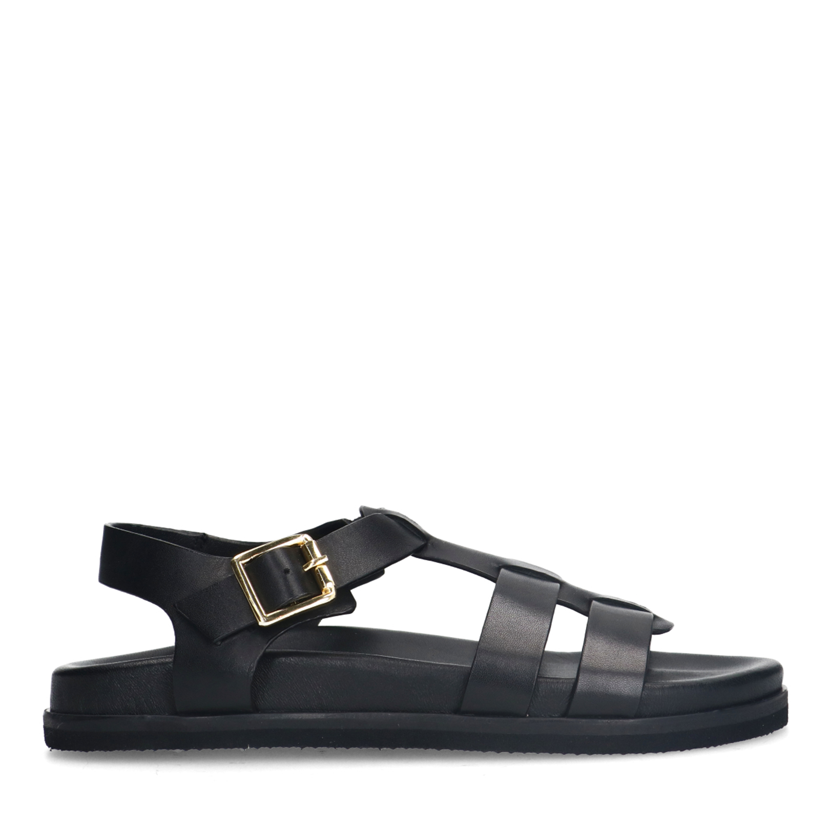 Zwarte leren sandalen met gespsluiting