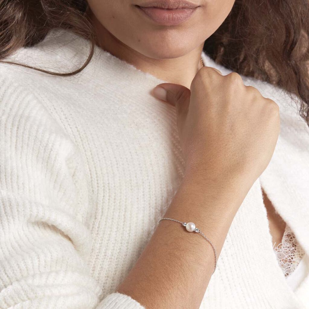 Bracelet Sari Argent Blanc Perle De Culture Et Oxyde De Zirconium