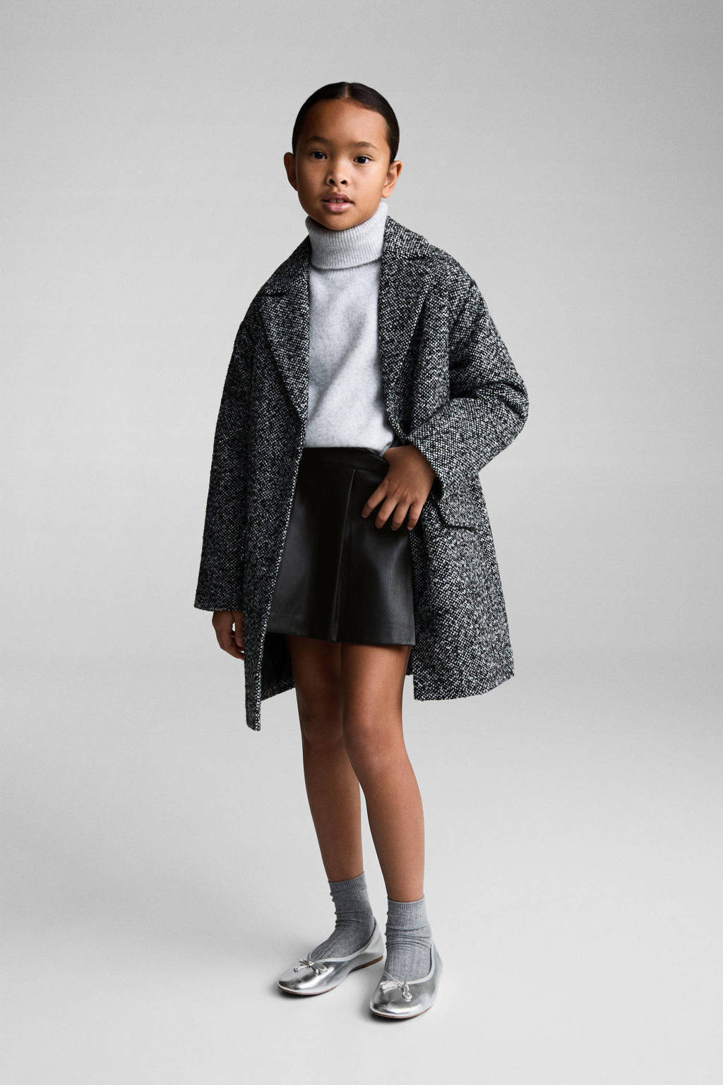 Mango Kids imitatieleren skort zwart