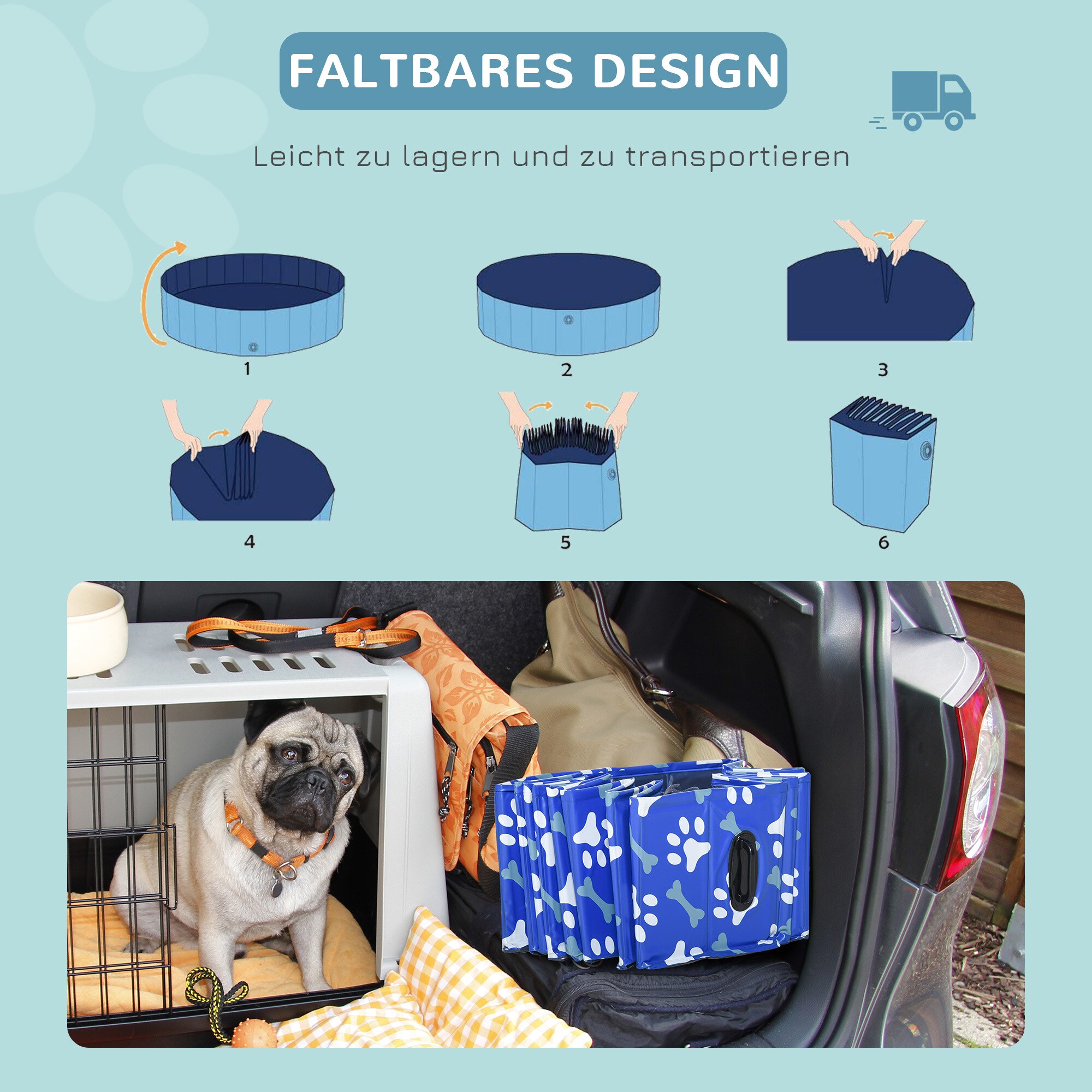PawHut Hundepool mit Wasserablassventil blau Ø160 x 30H cm
