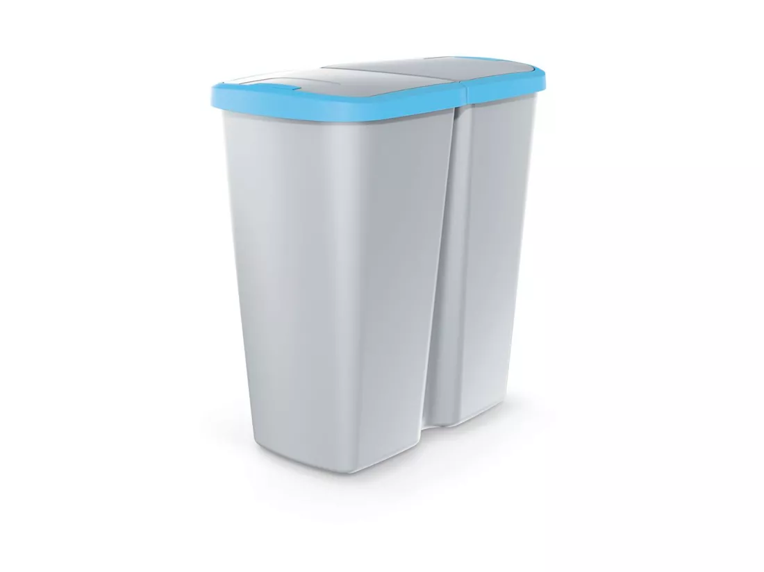 poubelle avec 2 couvercles indépendantes 45L et bleu 48x28x51