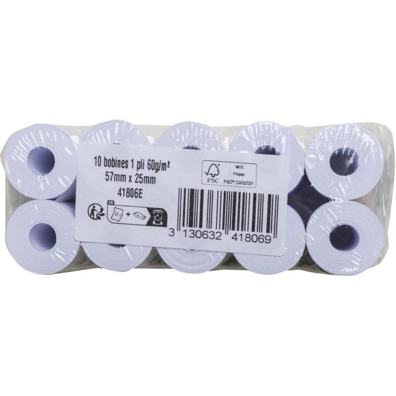 Bobines Calculatrices Exacompta 41806E - l 57 mm x L 6,5 m, Ø 25 mm - 1 pli(s) - paquet de 10