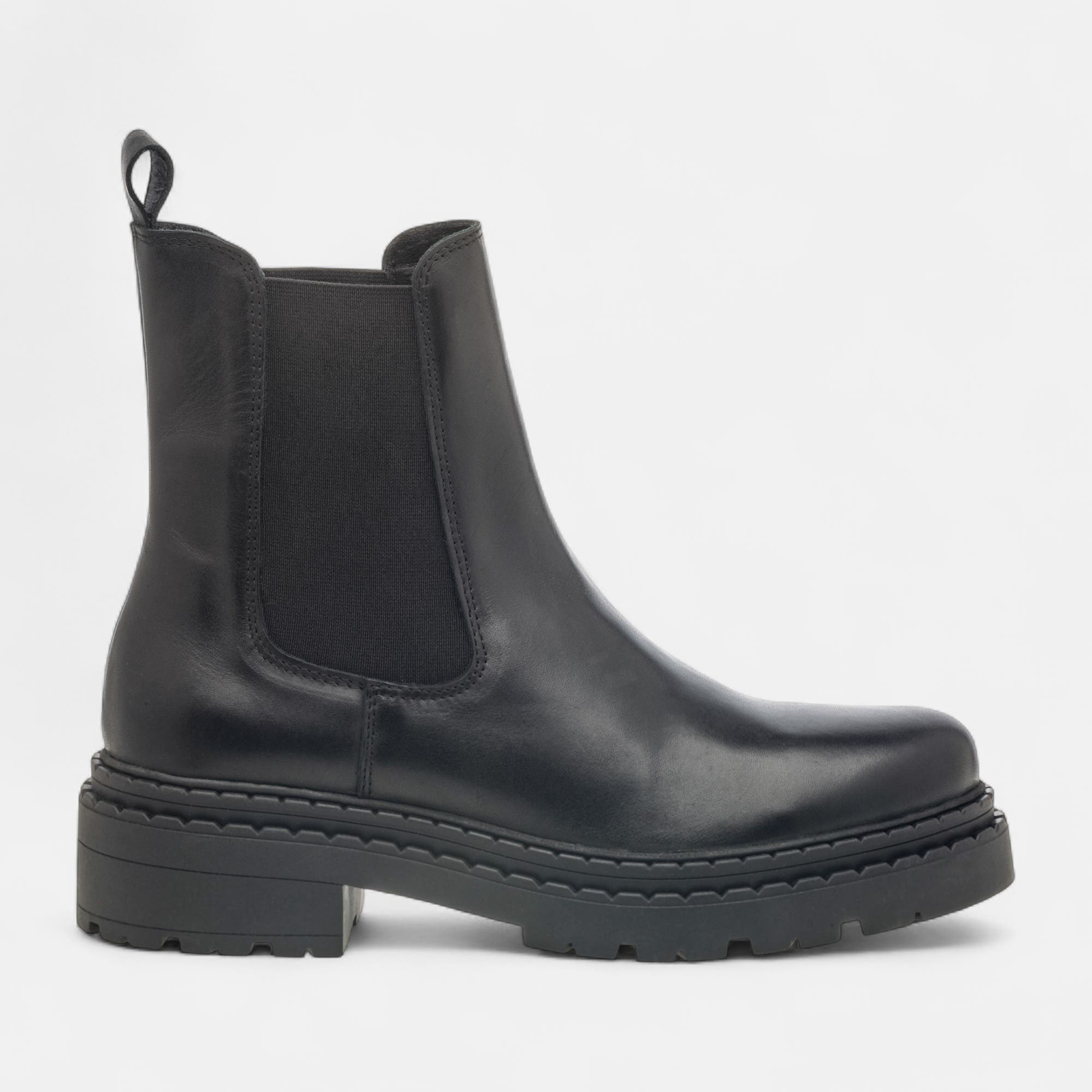 Boots chelsea à talon Femme en cuir noir