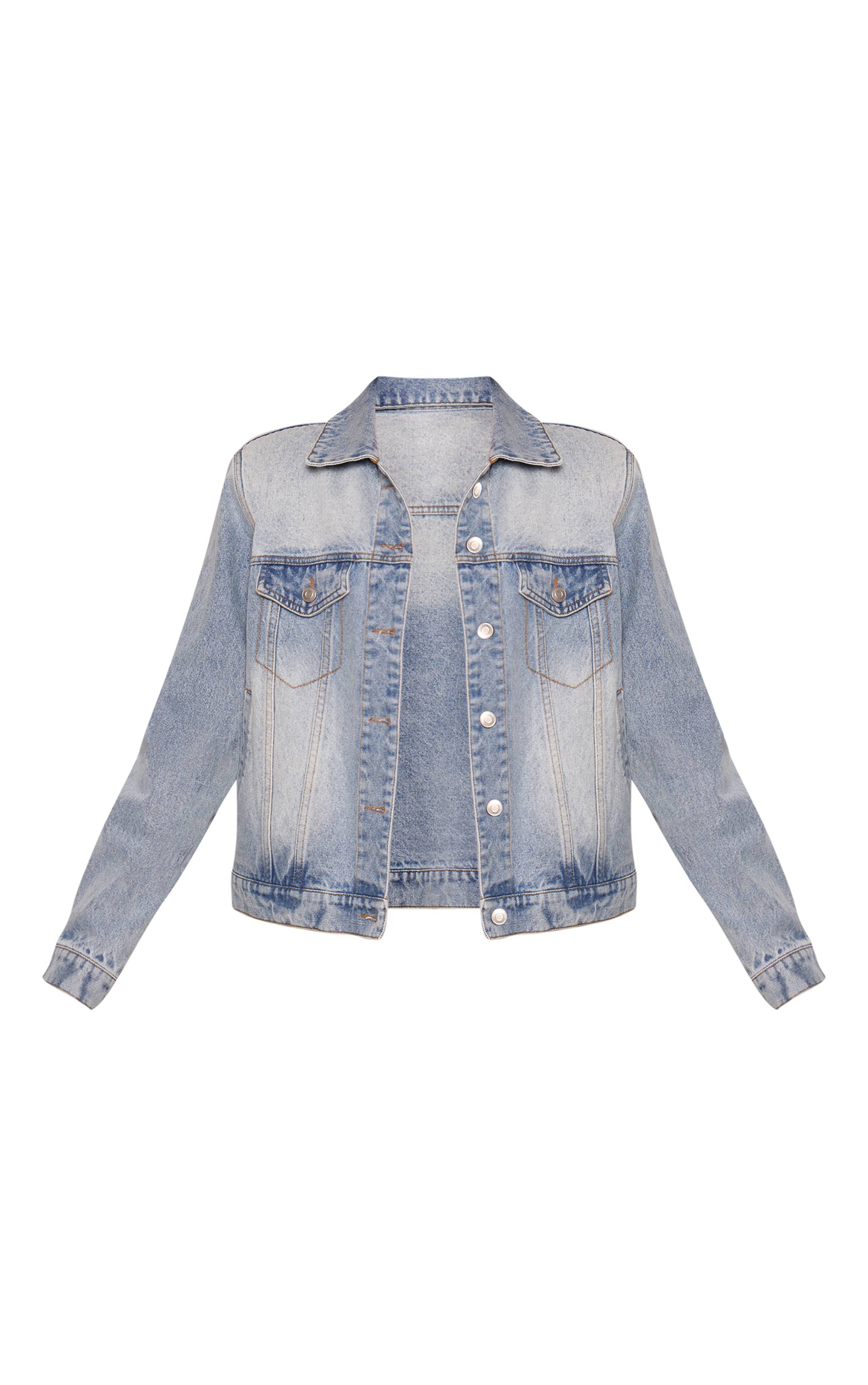 Mid Blue Wash Veste En Jean Bleu Moyen À Épaulettes Extrêmes