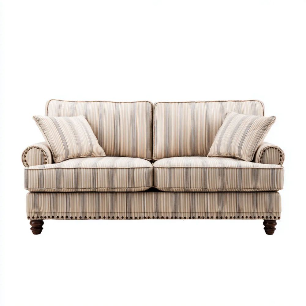 2-Sitzer-Sofa - Holzrahmen mit Streifenstoff - 180x95x90 cm - Klassisc