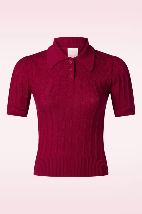 Emmy Design The Tiptop merino wol gebreide top in bordeauxrood