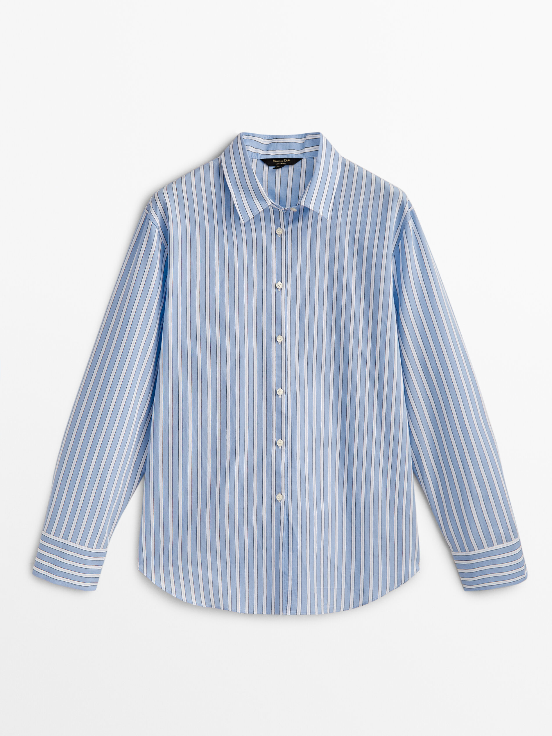 Camisa listrada dupla em mistura de algodão - AZUL CLARO