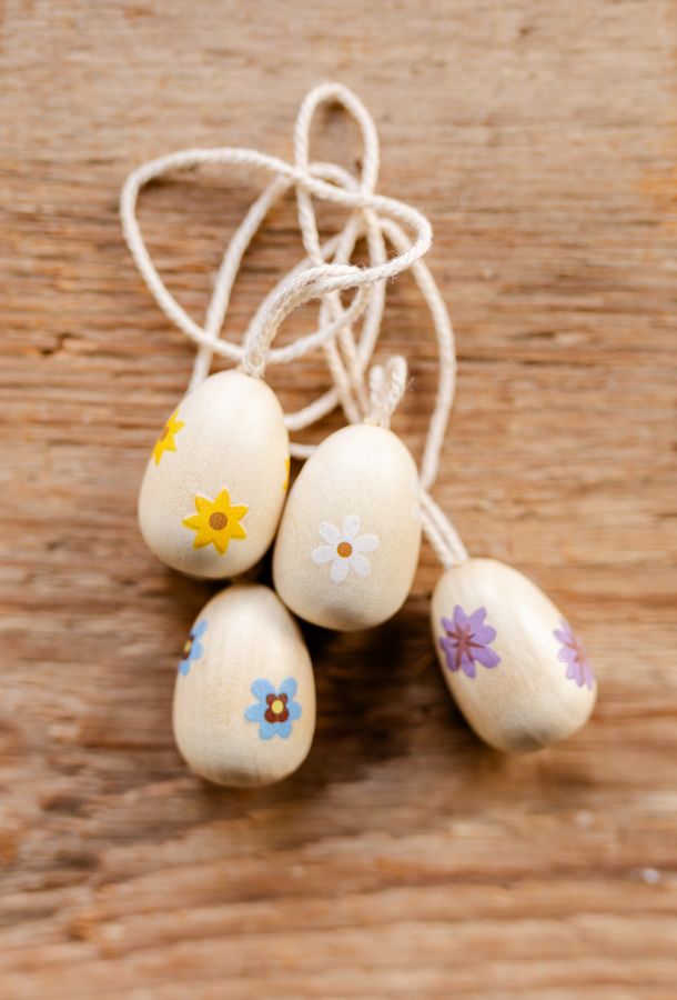 Eitjes met bloemen, hout, 4 stuks