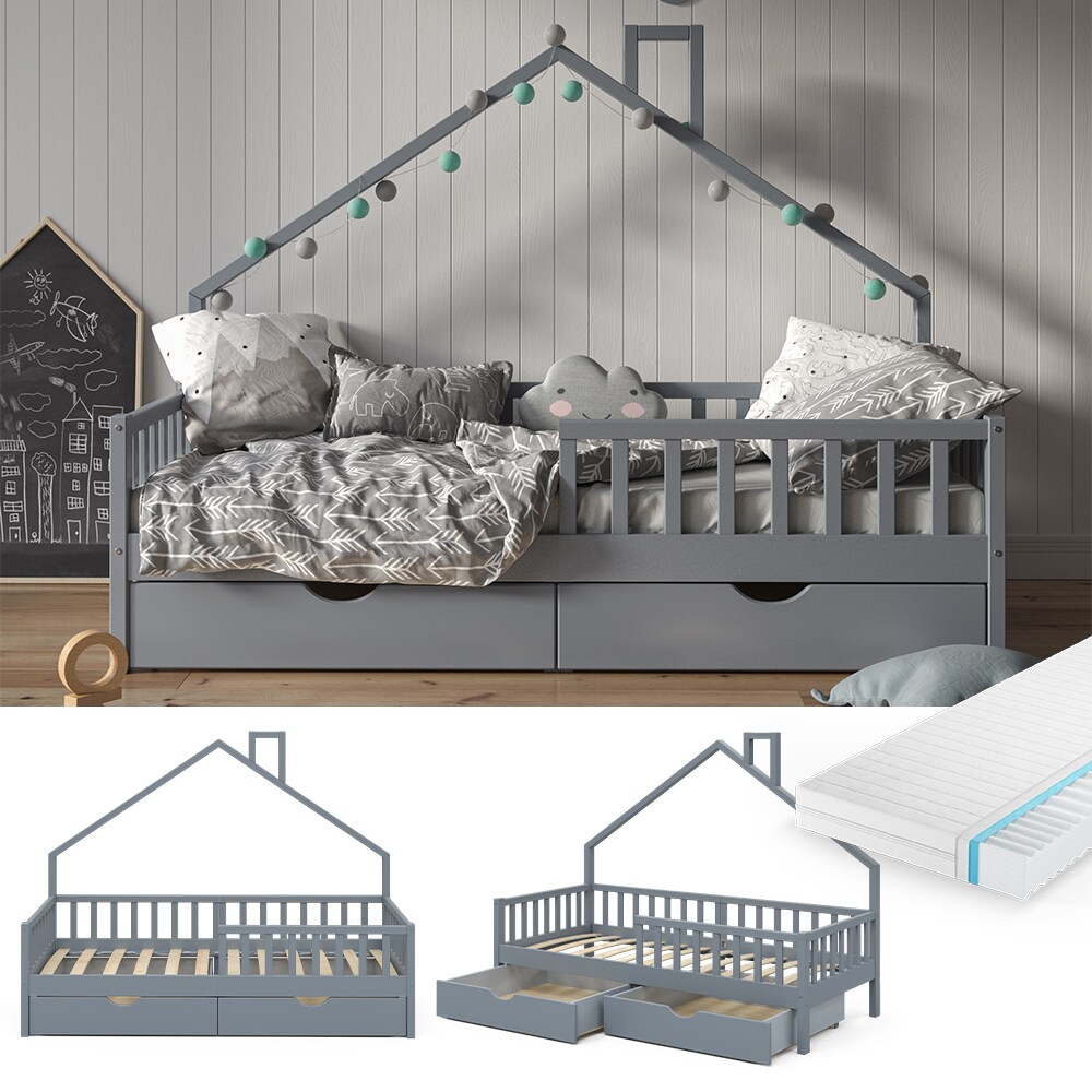 VitaliSpa Hausbett Kinderbett Spielbett Noemi 90x200cm inkl. Matratze Schubladen