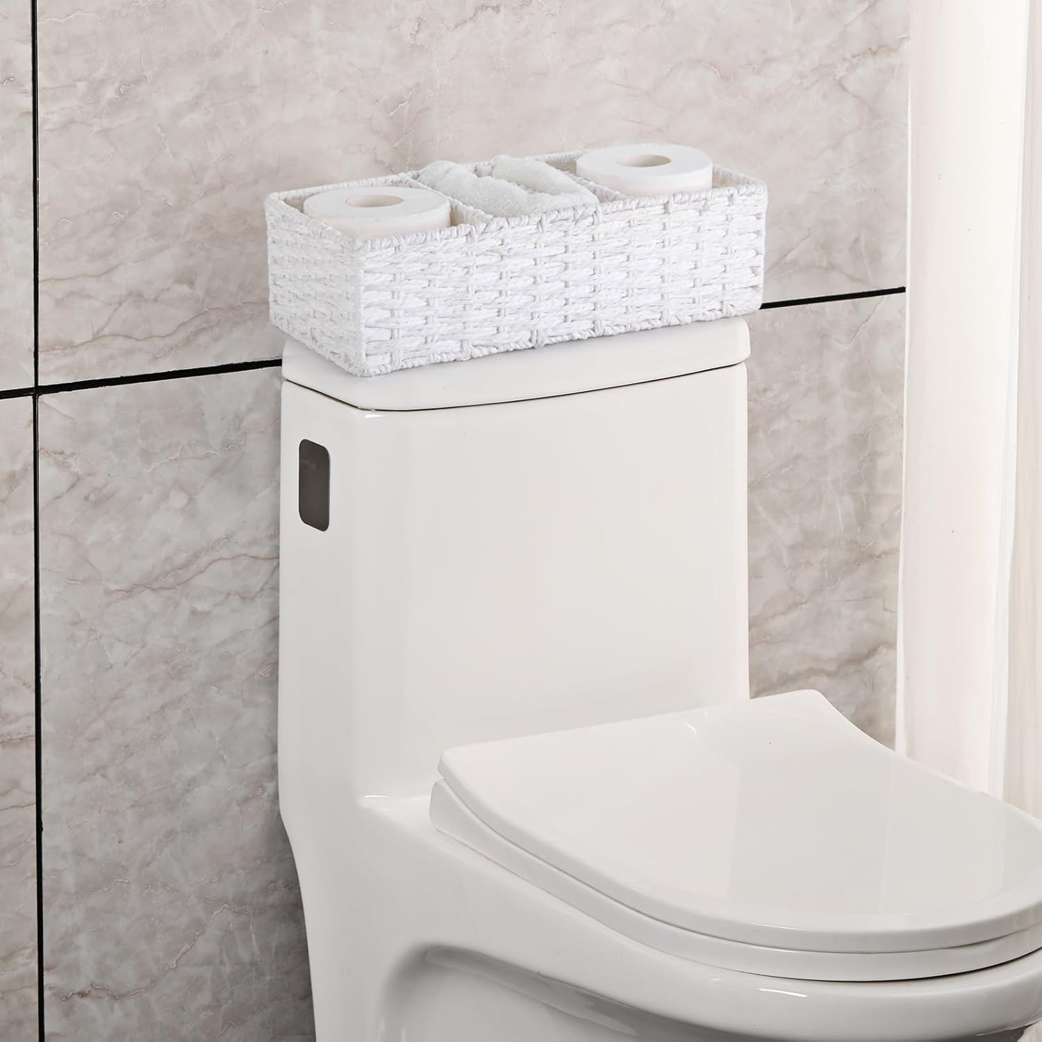 (36x15cm) Rattan Aufbewahrungs Korb Deko Organizer mit 3 Fächern für Badezimmer / Küche / Wohnzimmer - Weiss
