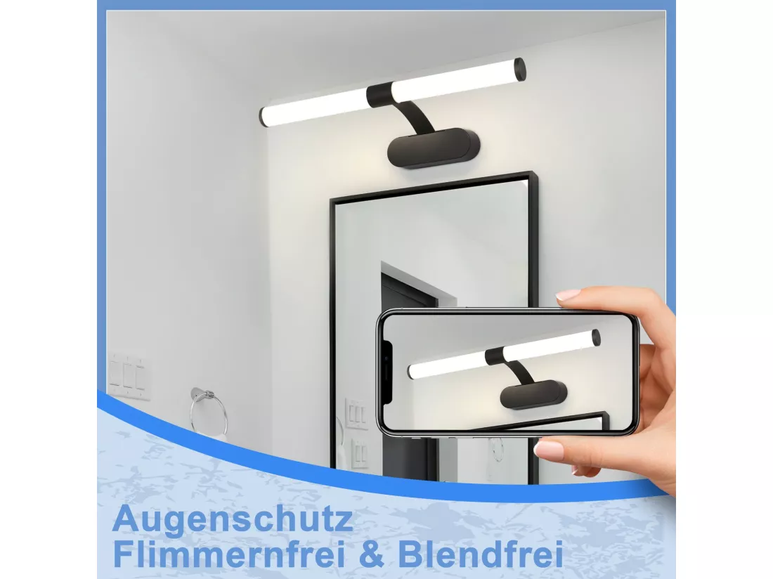 NETTLIFE Applique LED salle de bain， LED lampe à miroir 4000K blanc neutre , IP44,8W ,60CM  - noir lampe murale moderne étanche lampe murale
