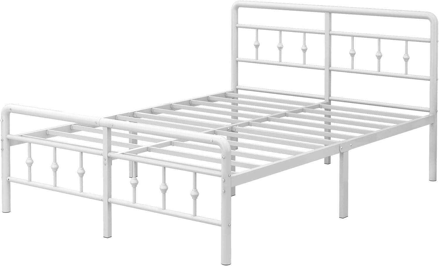 EMODA Bettgestell 120 x 200 cm, Metallbett Doppelbett mit Kopfteil und Fußteil im viktorianischen Stil, 36 cm hoch mit Stahl-Lattenrost, Geräuschfrei, Einfache Montage, Weiß