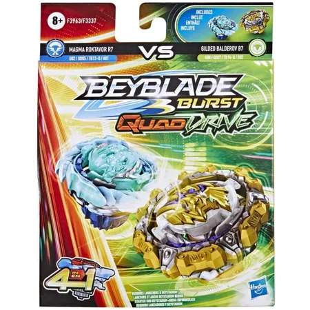 Hasbro Beyblade Burst QuadDrive, 2er Pack Magma Roktavor R7 und Gilded Balderov B7