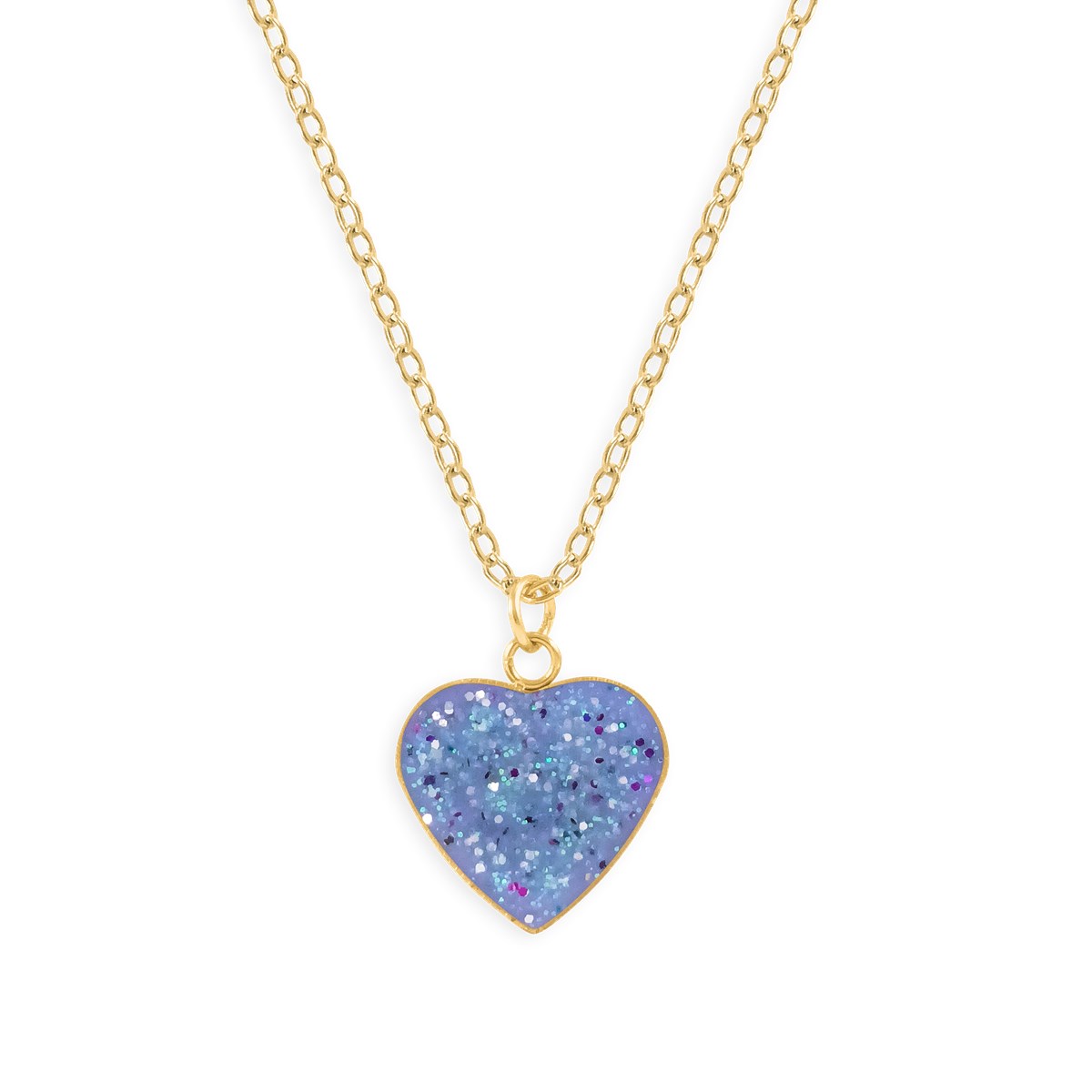 Collier coeur bleu à pailettes en acier doré