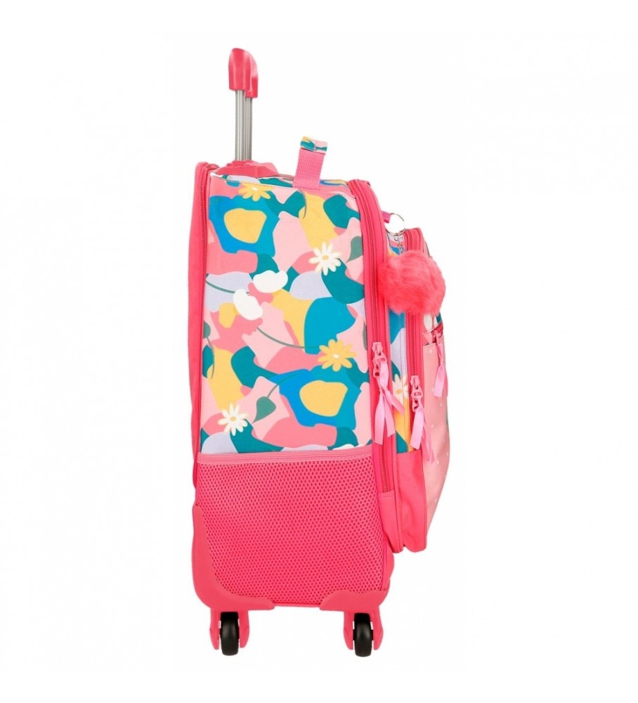 Mochila Roll Road com rodas Roll Road Precious Flower rosa -33x44x21cm-
