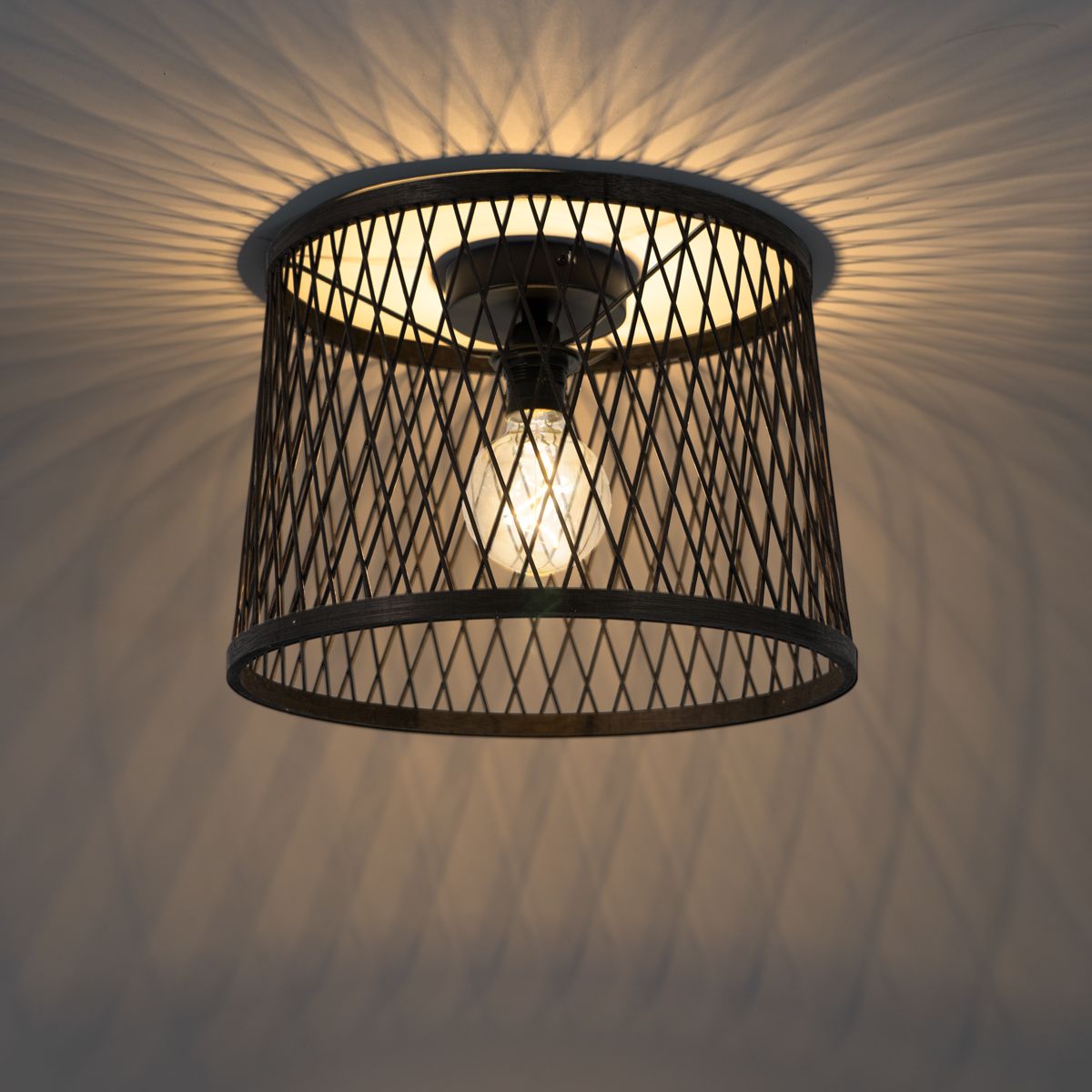 Landelijke plafondlamp zwart rotan 40 cm IP44 - Calamus
