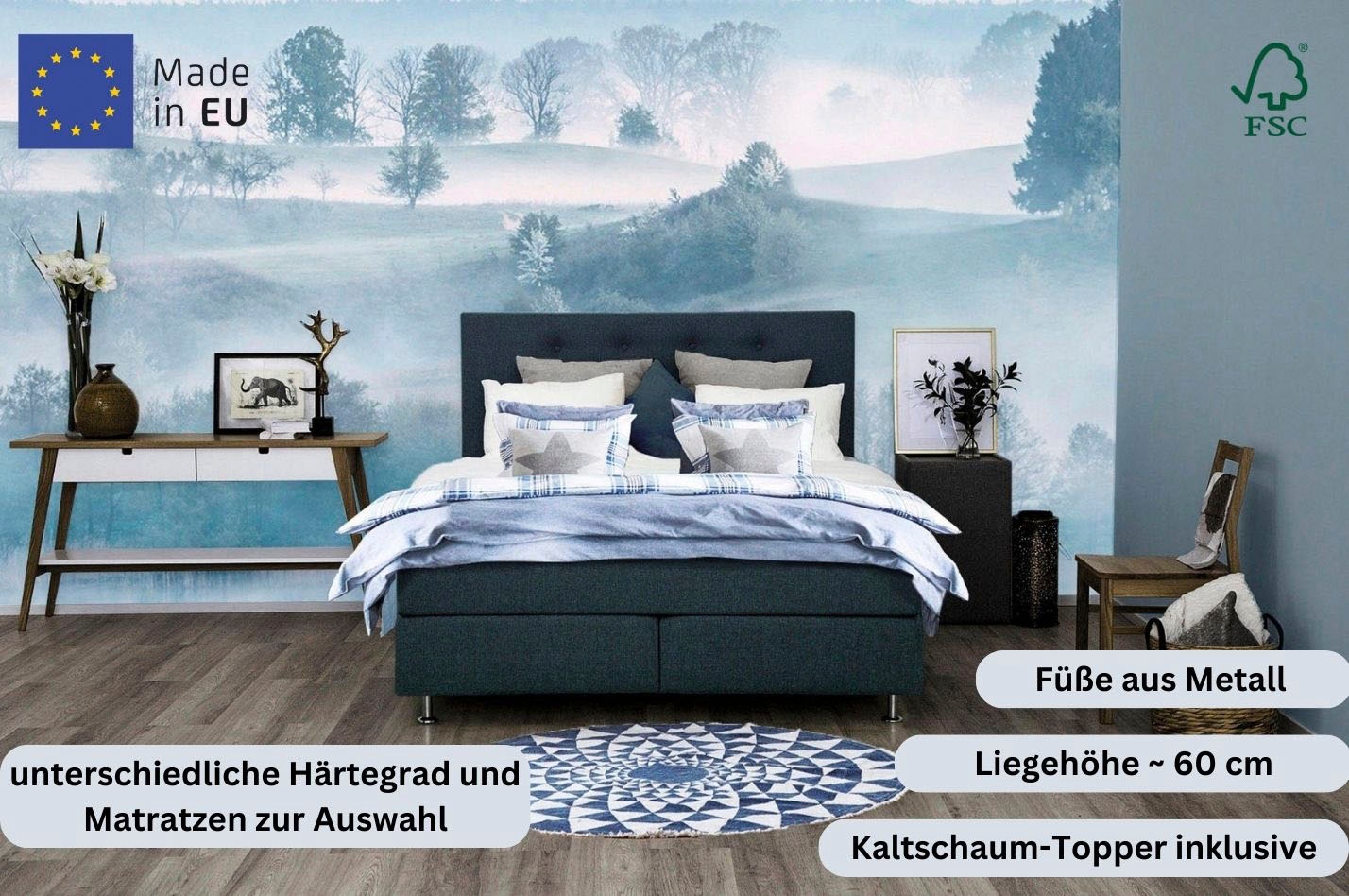 PLACES OF STYLE Boxspringbett »Nordica« inkl. Topper,  auch in Überlänge 200/220 cm
