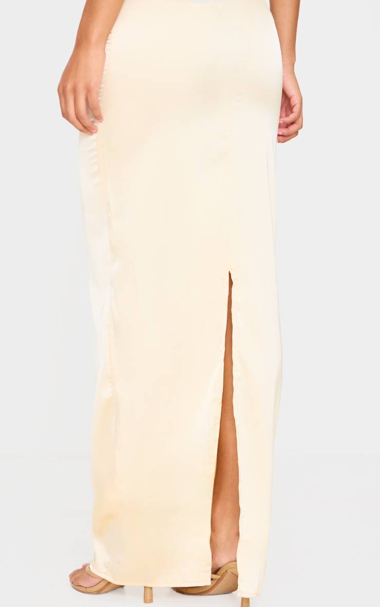 Pale Yellow Jupe Longue Satinée Taille Mi-haute Ensemble Coordonné