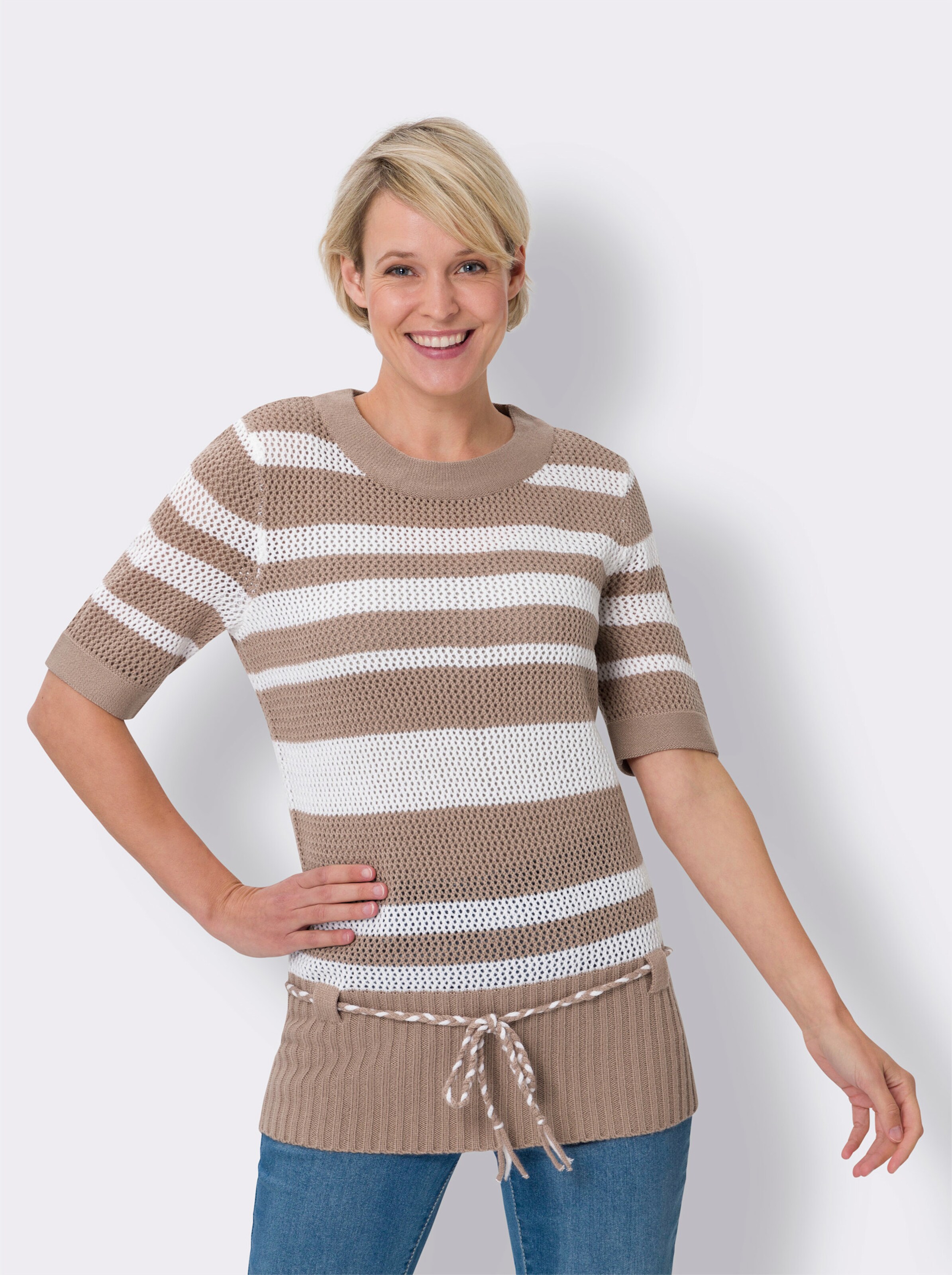 Ajourpullover mit Kordelgürtel