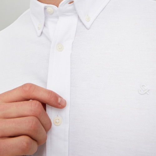 Jack & Jones - 12212345 JJPIQUE MELANGE LOGO SHIRT LS WHITE Blanco