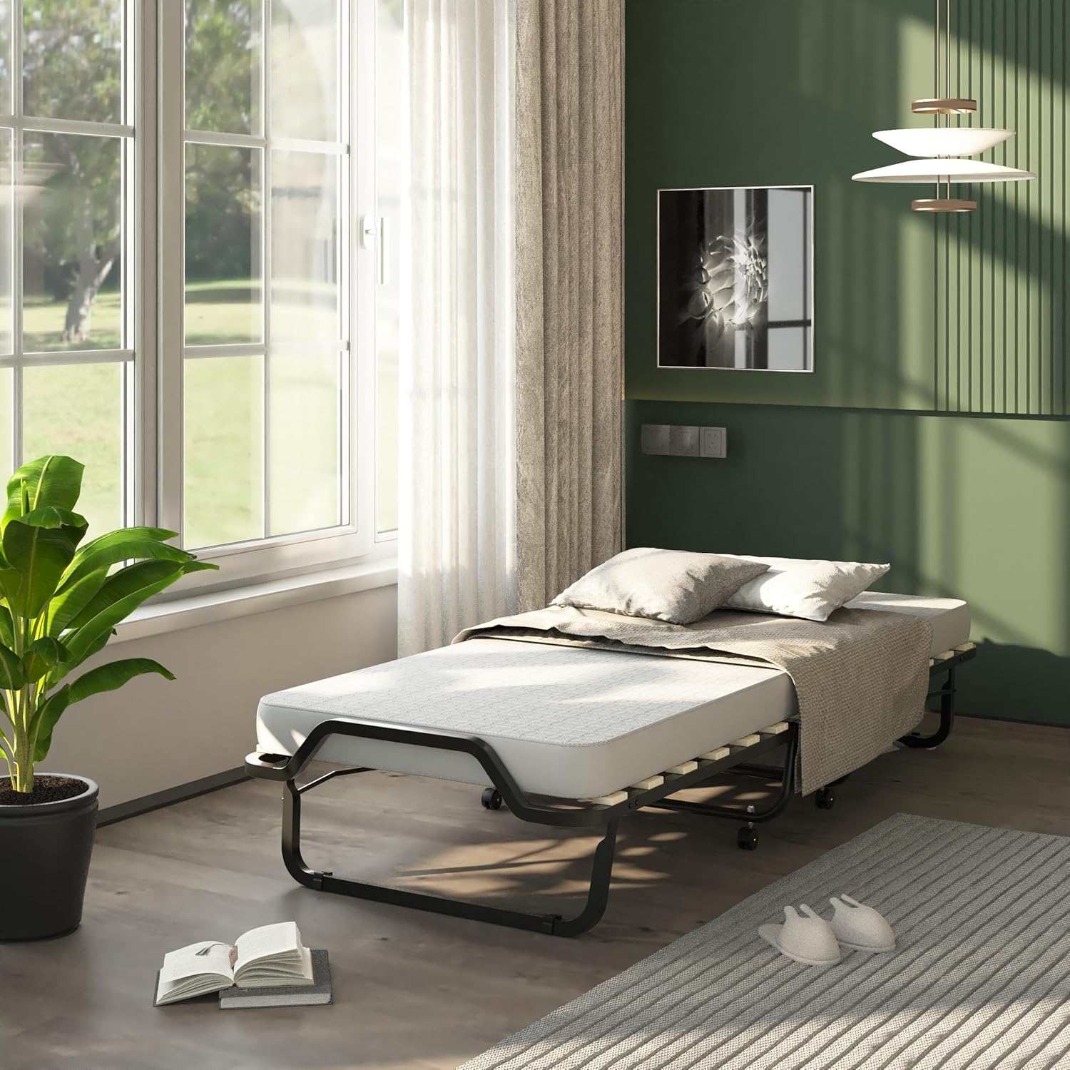 Soluko - | Klappbett mit Matratze und Staubkissen INKLUSIVE + kostenloses Kopfkissen, Stabiler Rahmen und 4 schwenkbare Rollen, 100% Made IN Italy